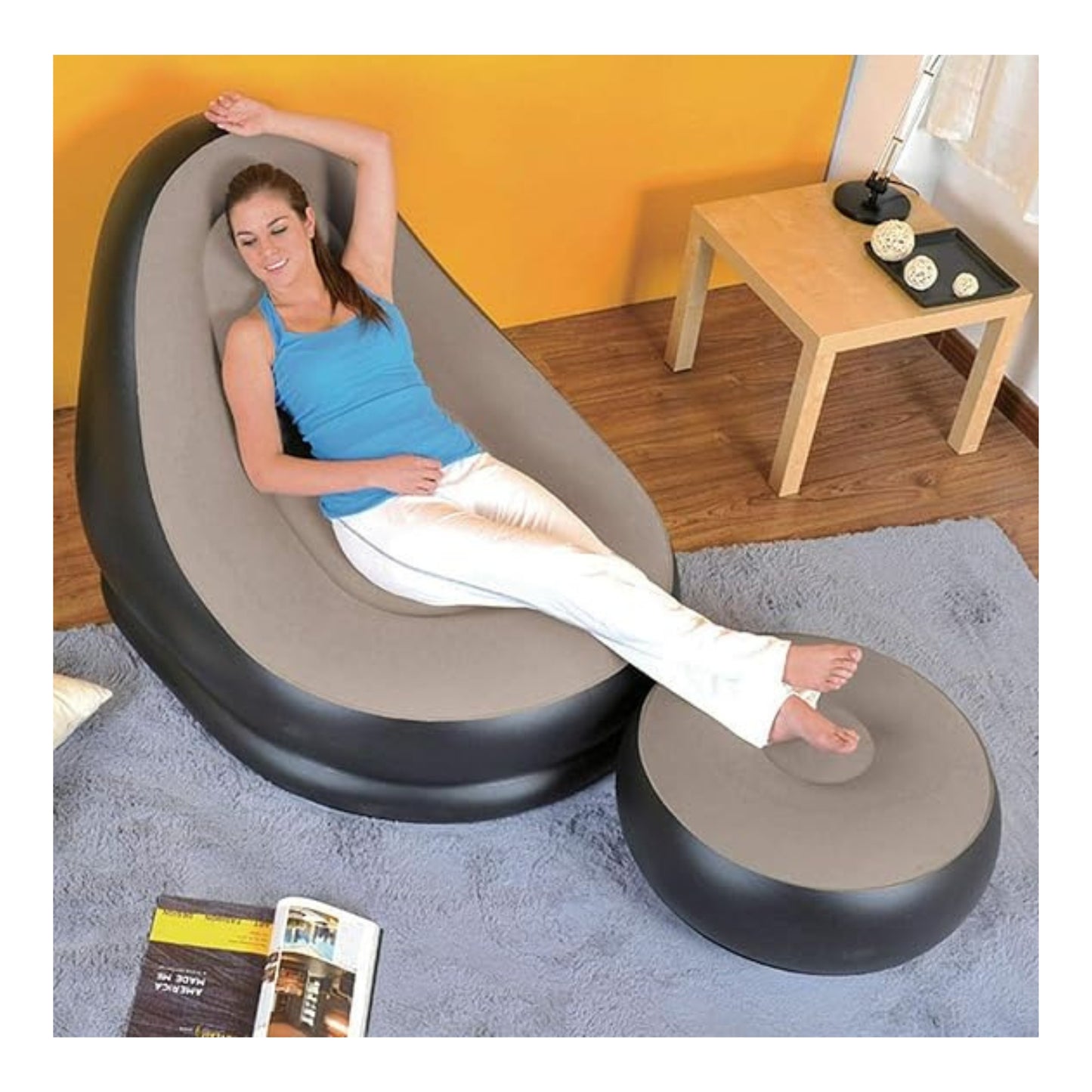 Jilong Deluxe Inflatable Lounger with Stool β 120 x 83 x 80 cm