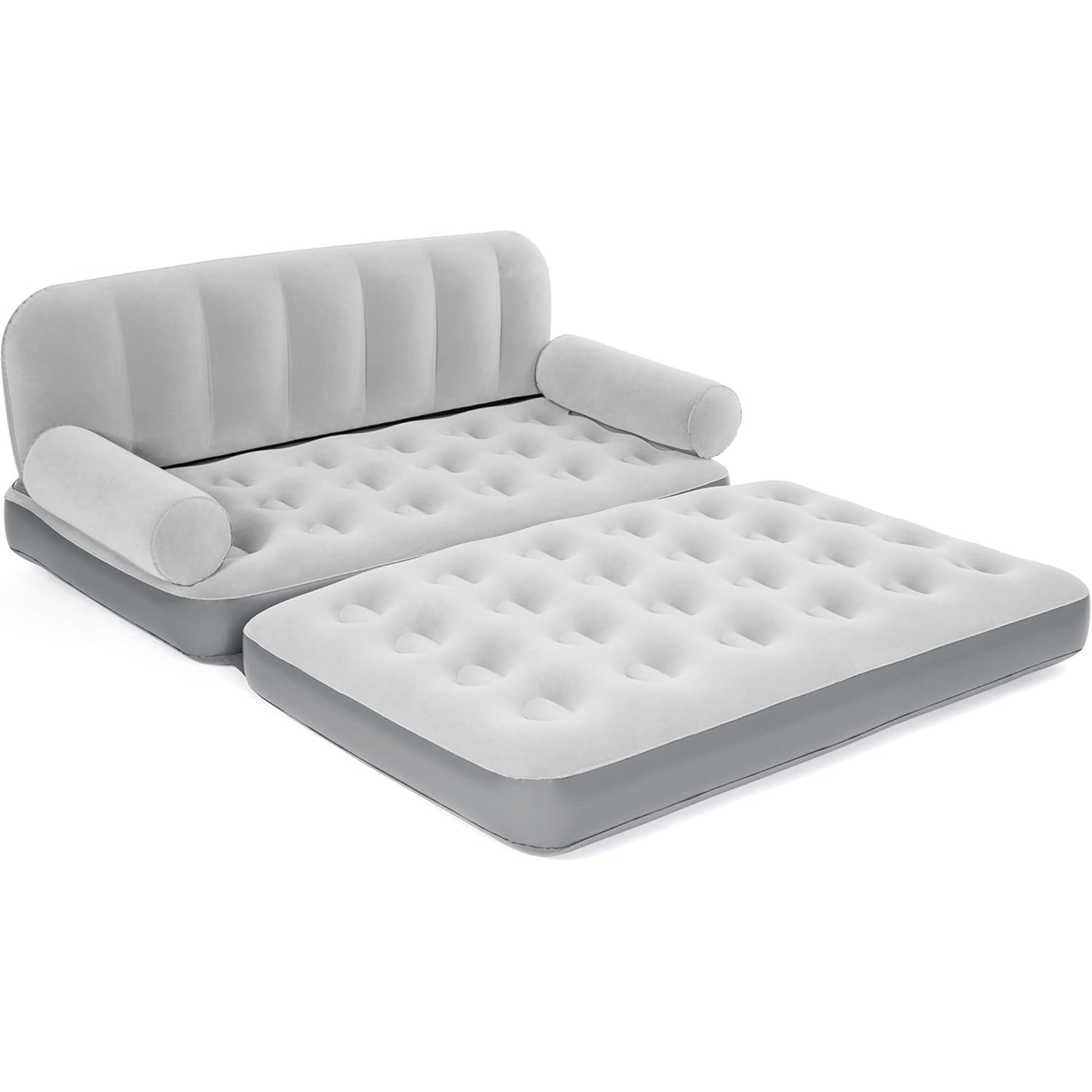 Inflatable air mattress with built-in pillow on a white background