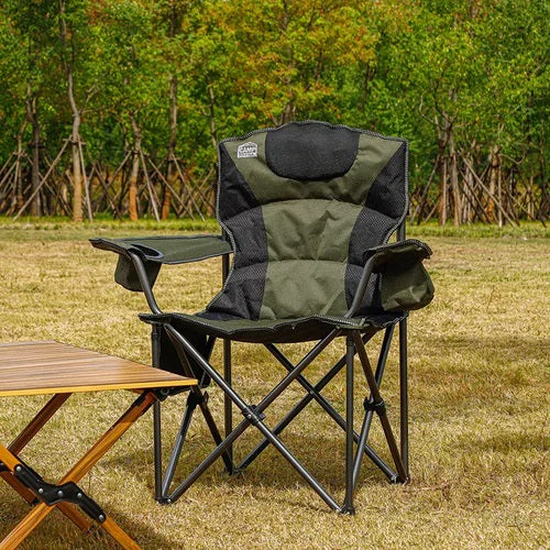 Folding Camping Chair – Heavy-Duty Outdoor Chair with Cup Holder | Olive Green - Camp Master Deluxe Edition - campassion.leb