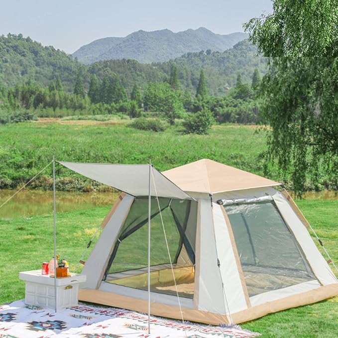4-Person Automatic Cabin Camping Tent 240x240 cm | Square Family Tent with Awning & Mesh Windows - campassion.leb