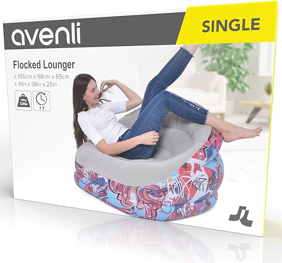 AVENLI Flocked Lounge Inflatable Chair | Velvet-Feel PVC Seating | 105x98x65 cm - campassion.leb