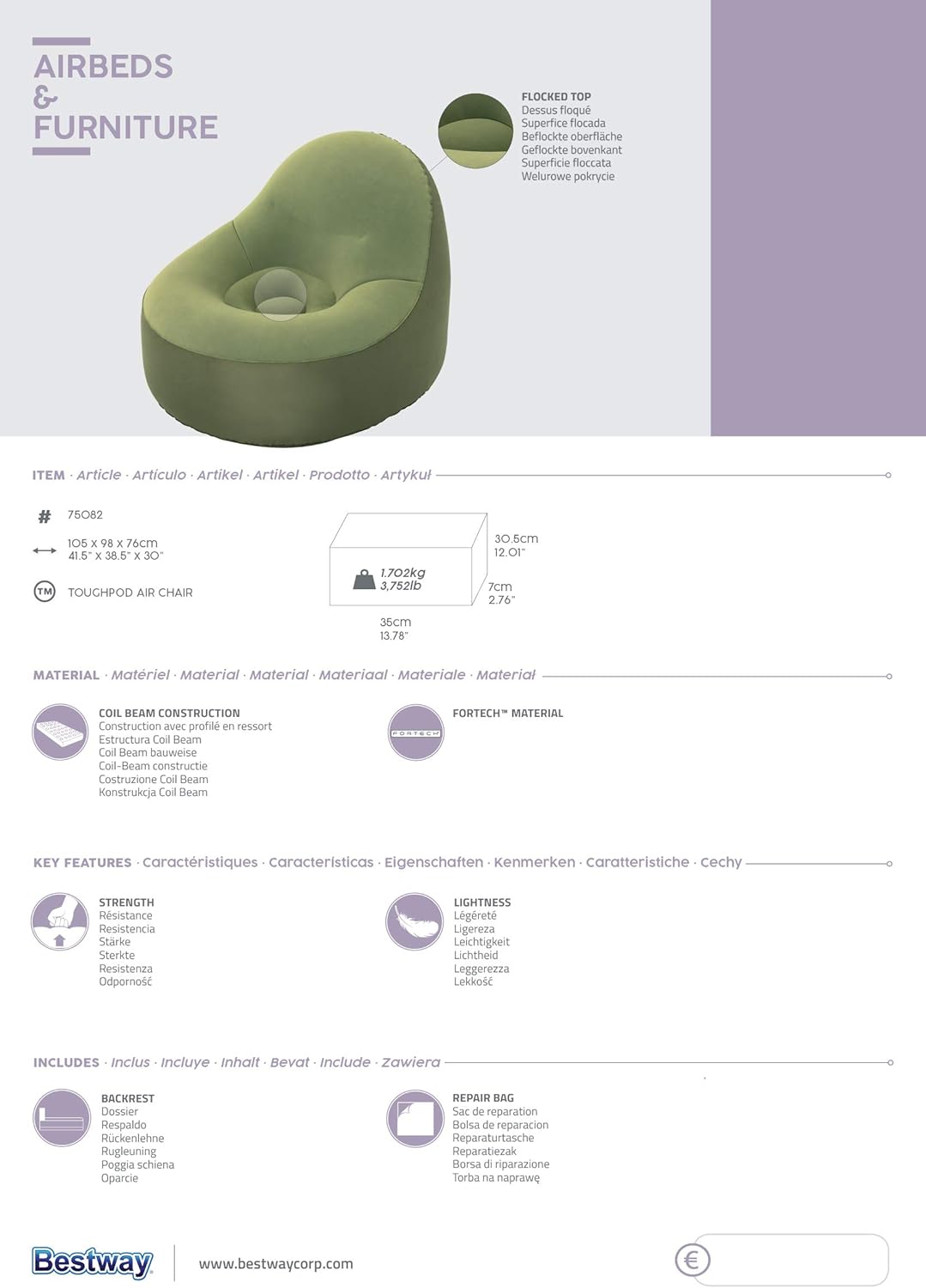 BESTWAY - TOUGHPOD INFLATABLE AIR CHAIR – 105 x 98 x 76 CM - campassion.leb