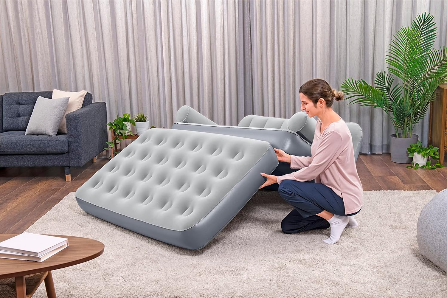 3-IN-1 INFLATABLE SOFA BED WITH BUILT-IN PUMP – 188x152x64 CM | Waterproof Double Lounger - campassion.leb