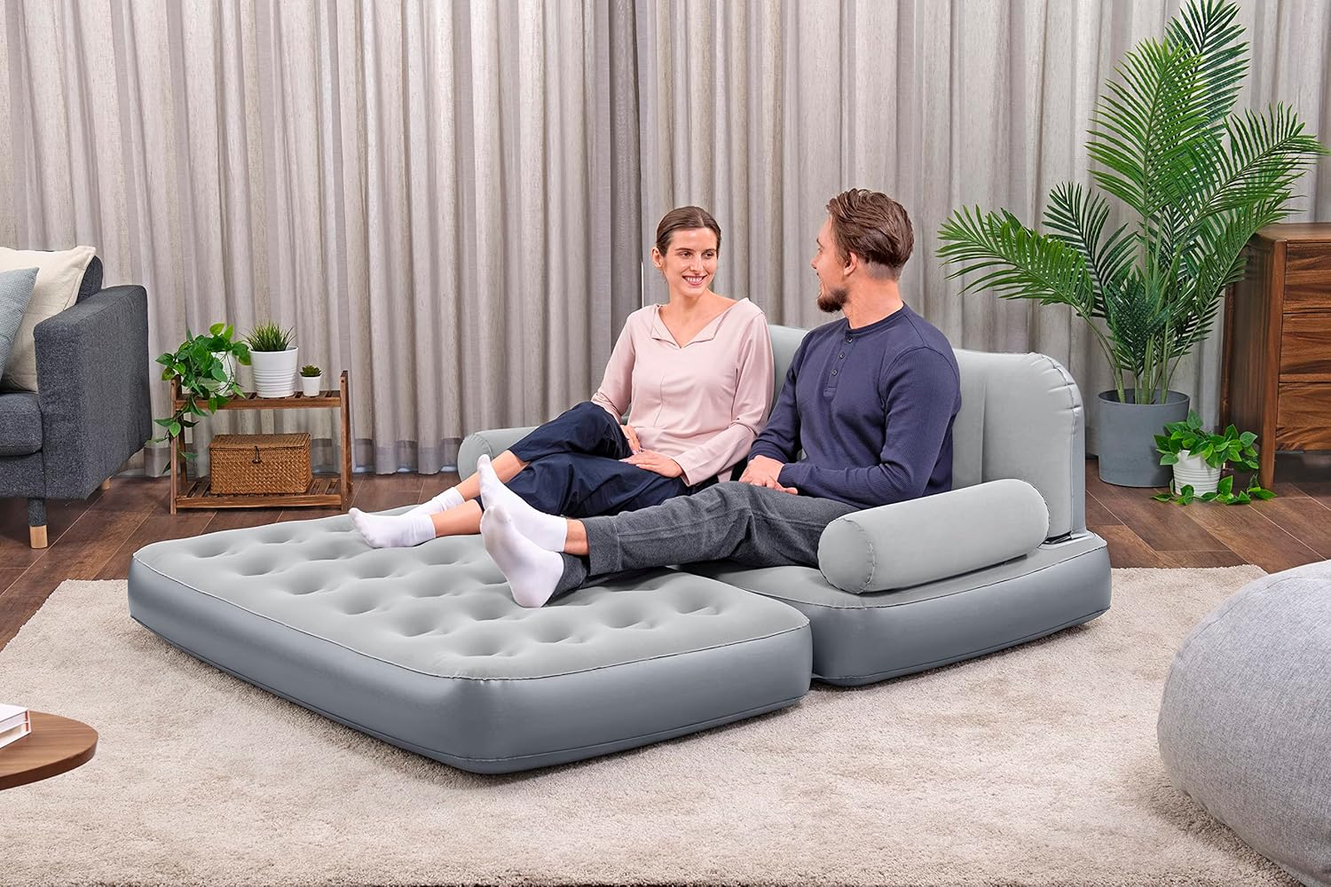 3-IN-1 INFLATABLE SOFA BED WITH BUILT-IN PUMP – 188x152x64 CM | Waterproof Double Lounger - campassion.leb