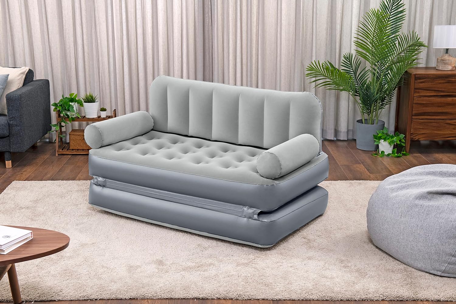 3-IN-1 INFLATABLE SOFA BED WITH BUILT-IN PUMP – 188x152x64 CM | Waterproof Double Lounger - campassion.leb