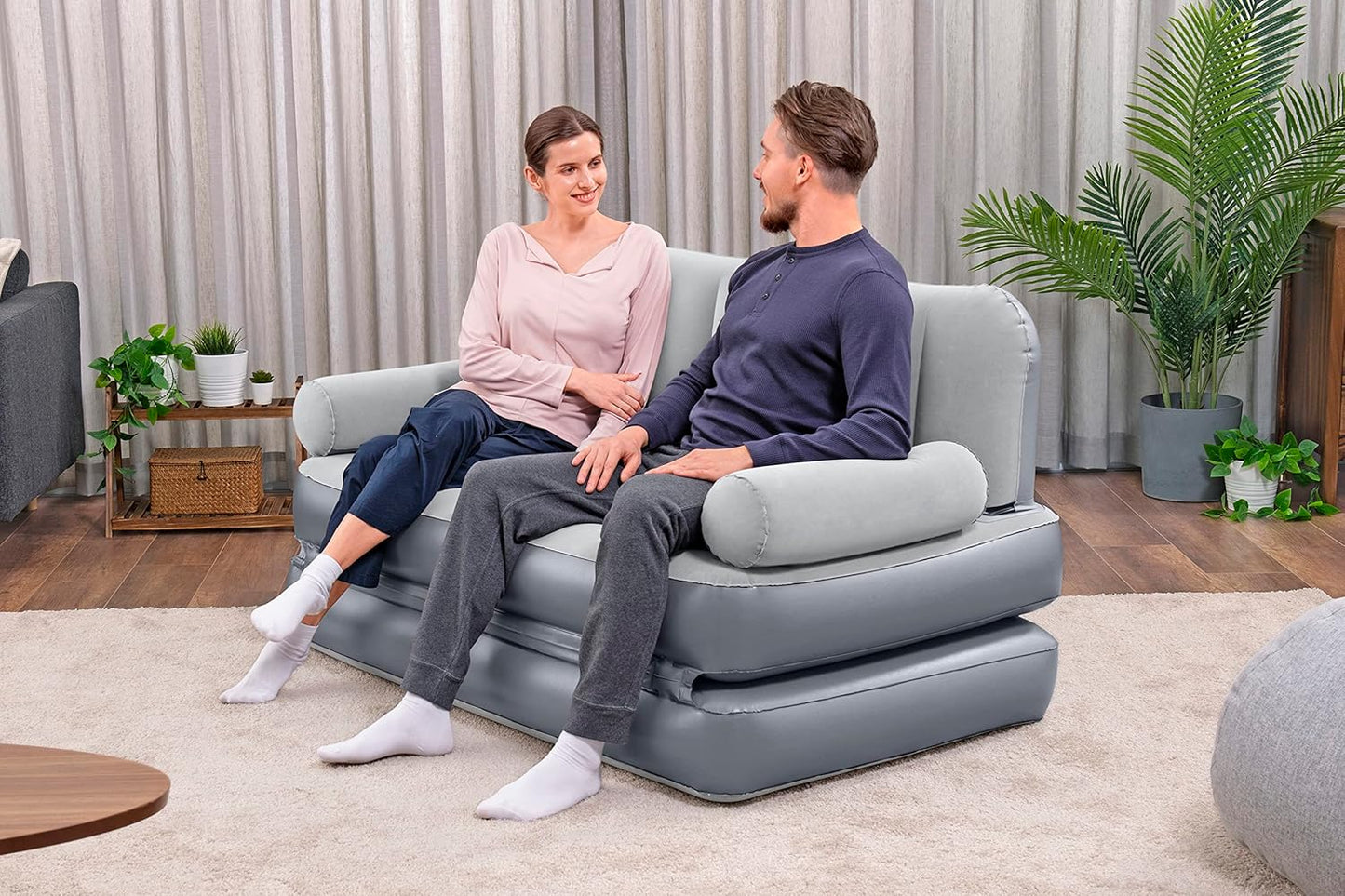 3-IN-1 INFLATABLE SOFA BED WITH BUILT-IN PUMP – 188x152x64 CM | Waterproof Double Lounger - campassion.leb