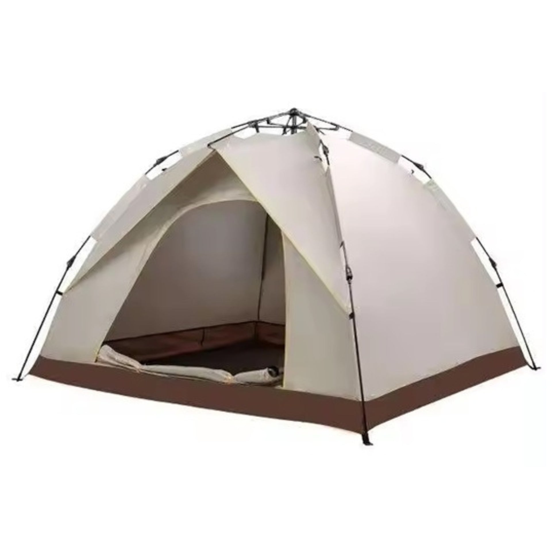 Beige and brown camping tent on a white background