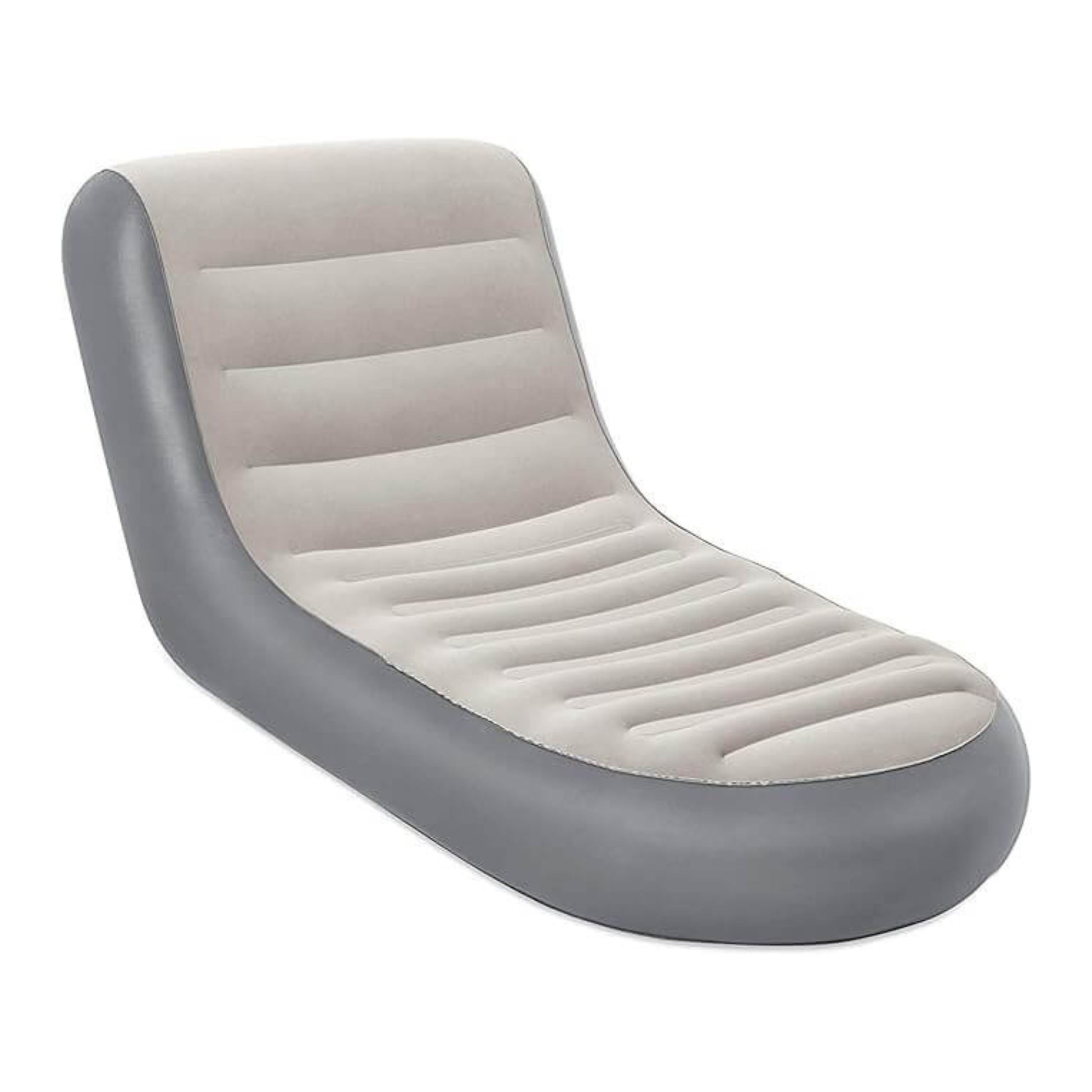 Inflatable chair with gray exterior and beige interior on a white background