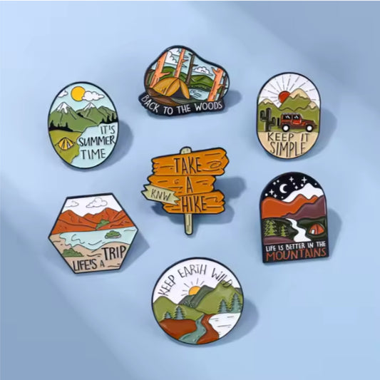 Camping Enamel Pins – Adventure Lapel Badges & Hiking Brooches (3 for $7 Deal)