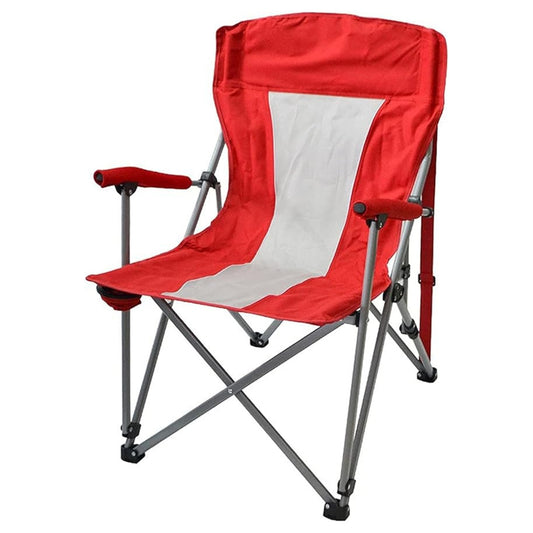 Red and white folding chair on a white background