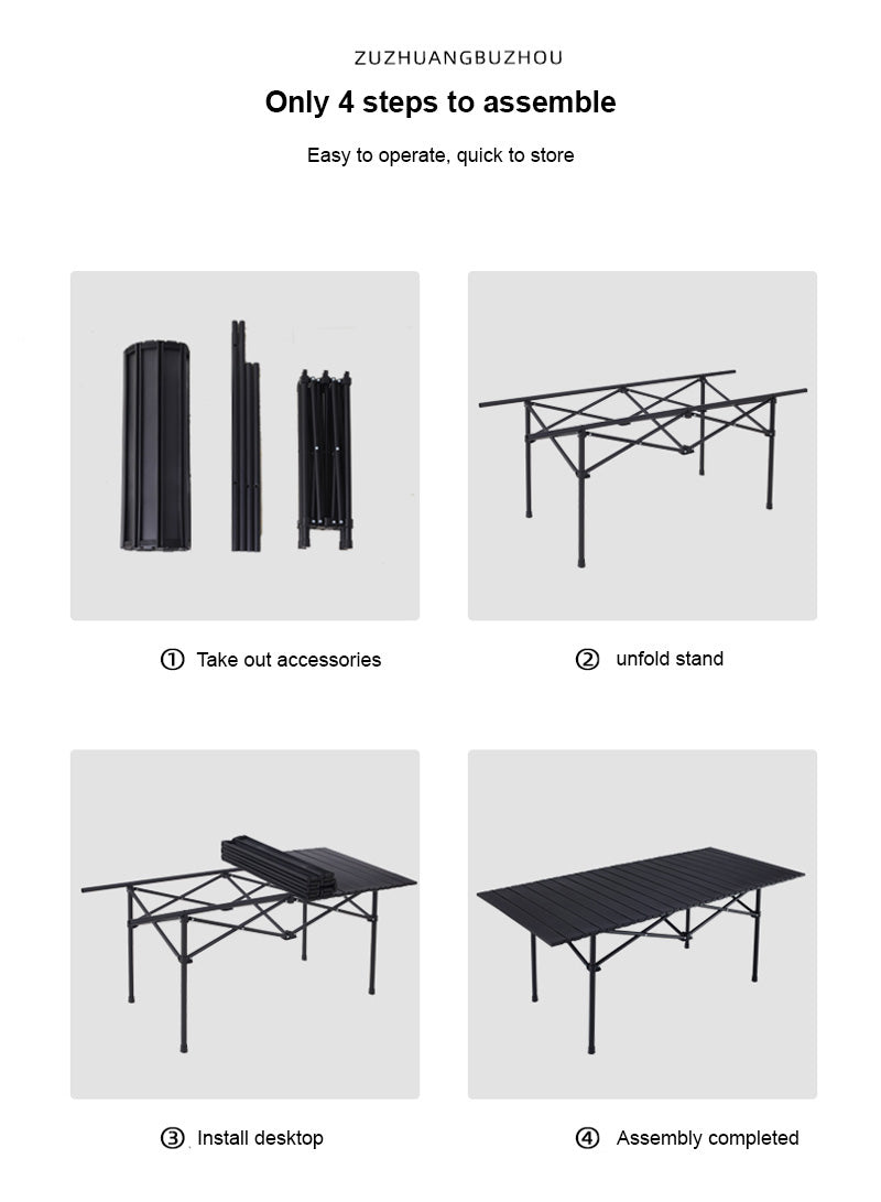 Roll-Up Folding Table – Lightweight Portable Table with Carry Bag (95x55x50 cm) - campassion.leb