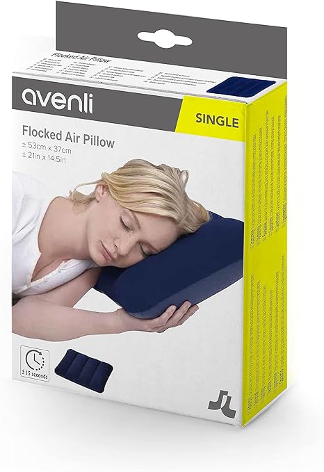 AVENLI Inflatable Camping Pillow | Velvet-Flocked Surface | 53x37 cm | Blue - campassion.leb