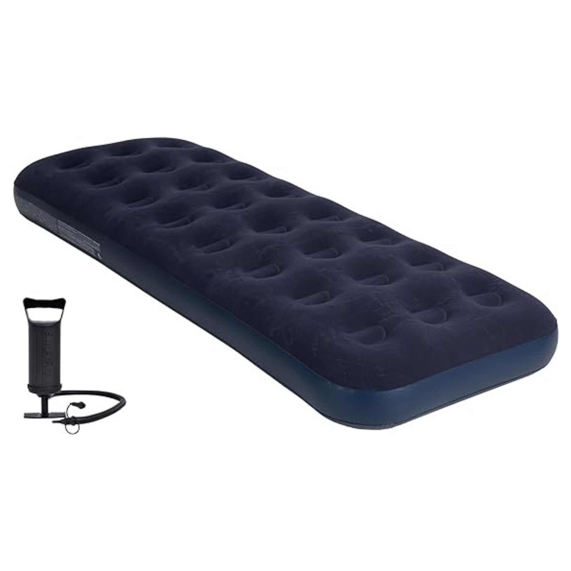 Inflatable mattress with a pump on a white background