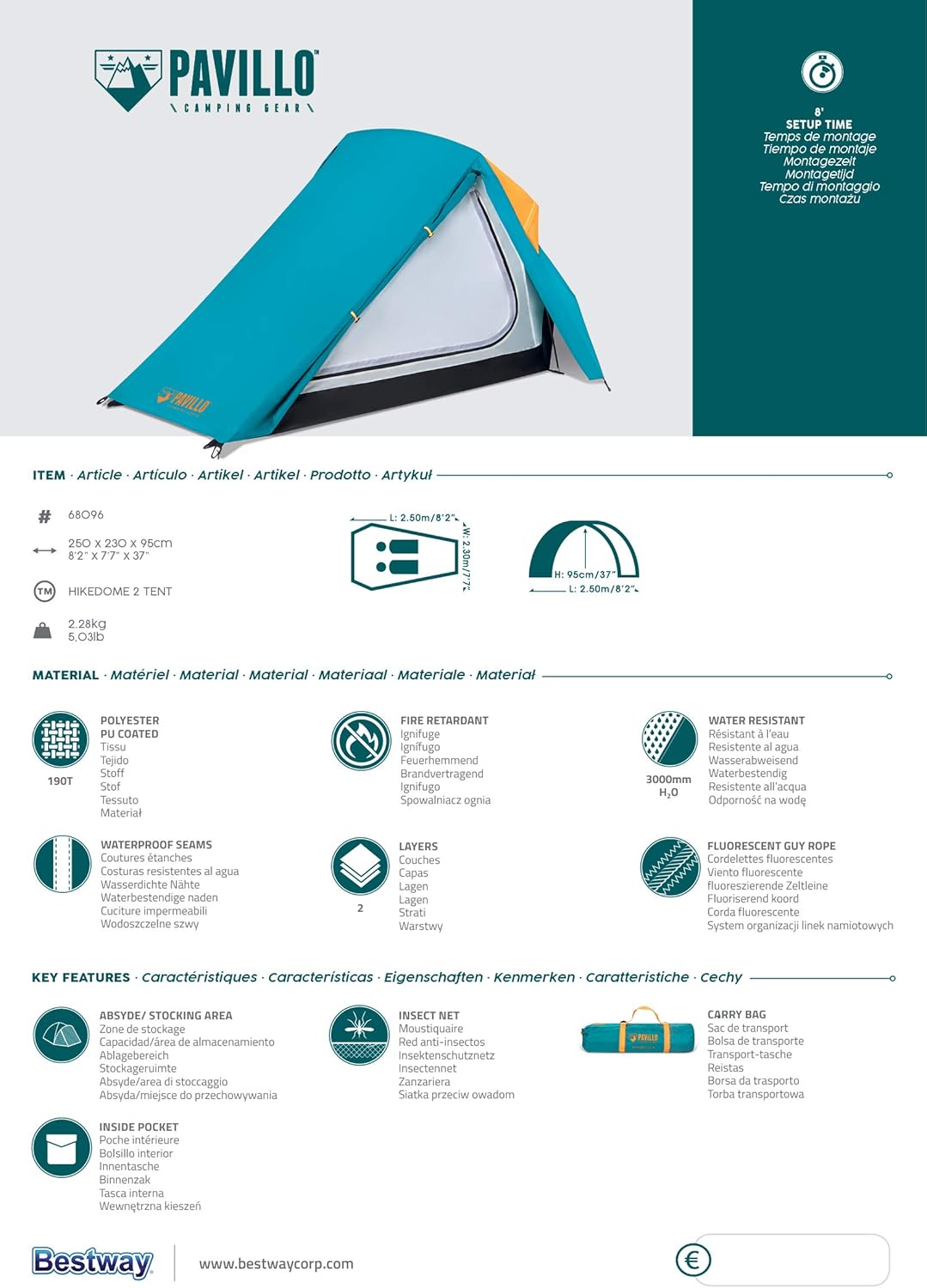 HIKE DOME 2 Tent | 2-Person Double-Layer Waterproof Camping Tent (250 x 230 x 95 cm) - campassion.leb