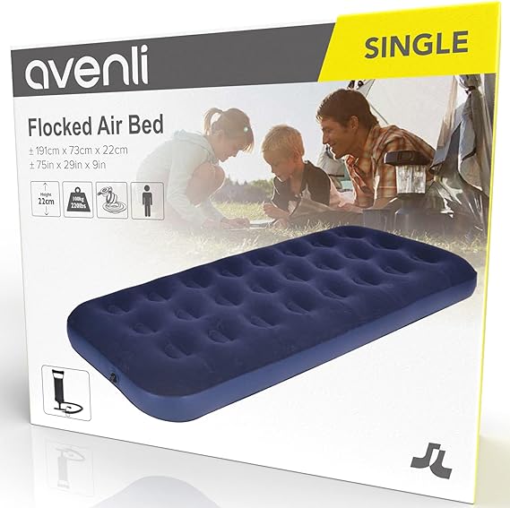 AVENLI Single Camping Mattress 191x73x22 cm + Air Pump | Inflatable Bed for 1 Person - campassion.leb
