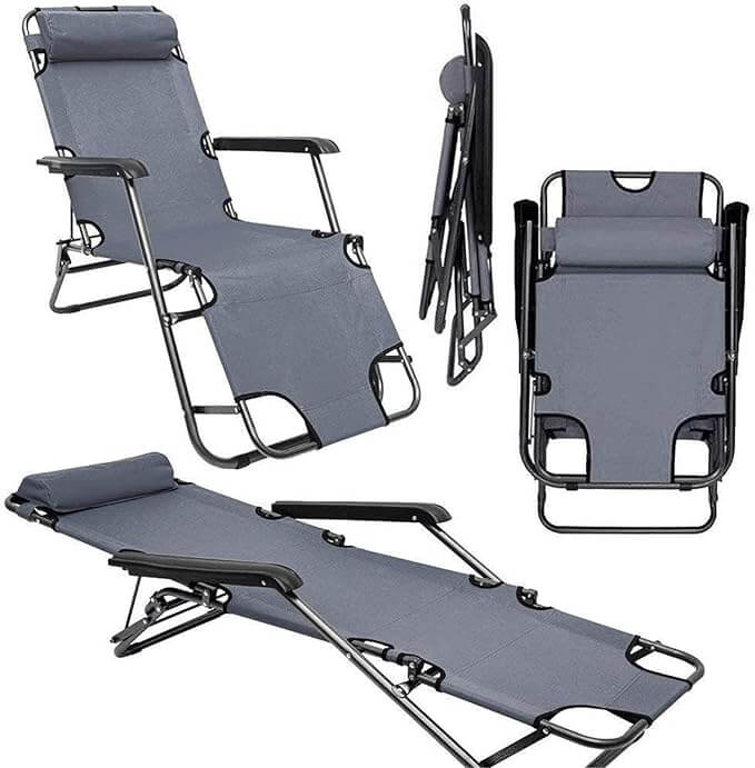 Dual-Purpose Folding Recliner Camping Chair | Gray - campassion.leb