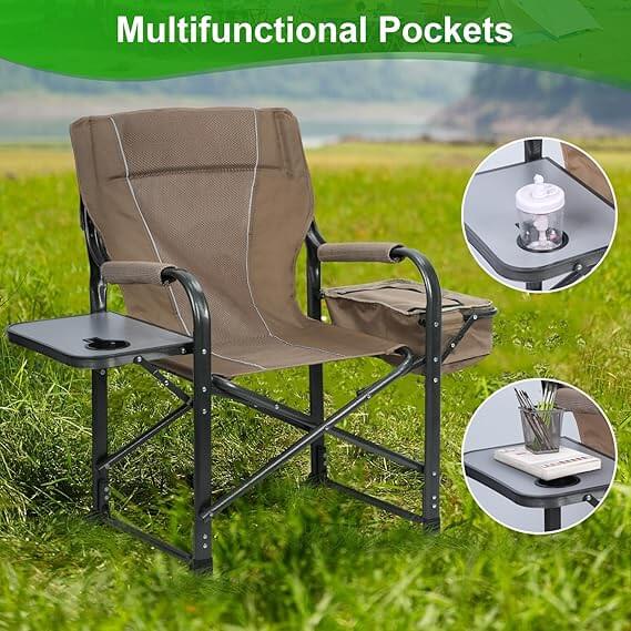 Oversized Folding Camping Chair with Cooler Bag & Cup Holder – Heavy-Duty Director’s Chair - campassion.leb