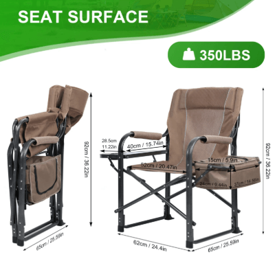Oversized Folding Camping Chair with Cooler Bag & Cup Holder – Heavy-Duty Director’s Chair - campassion.leb