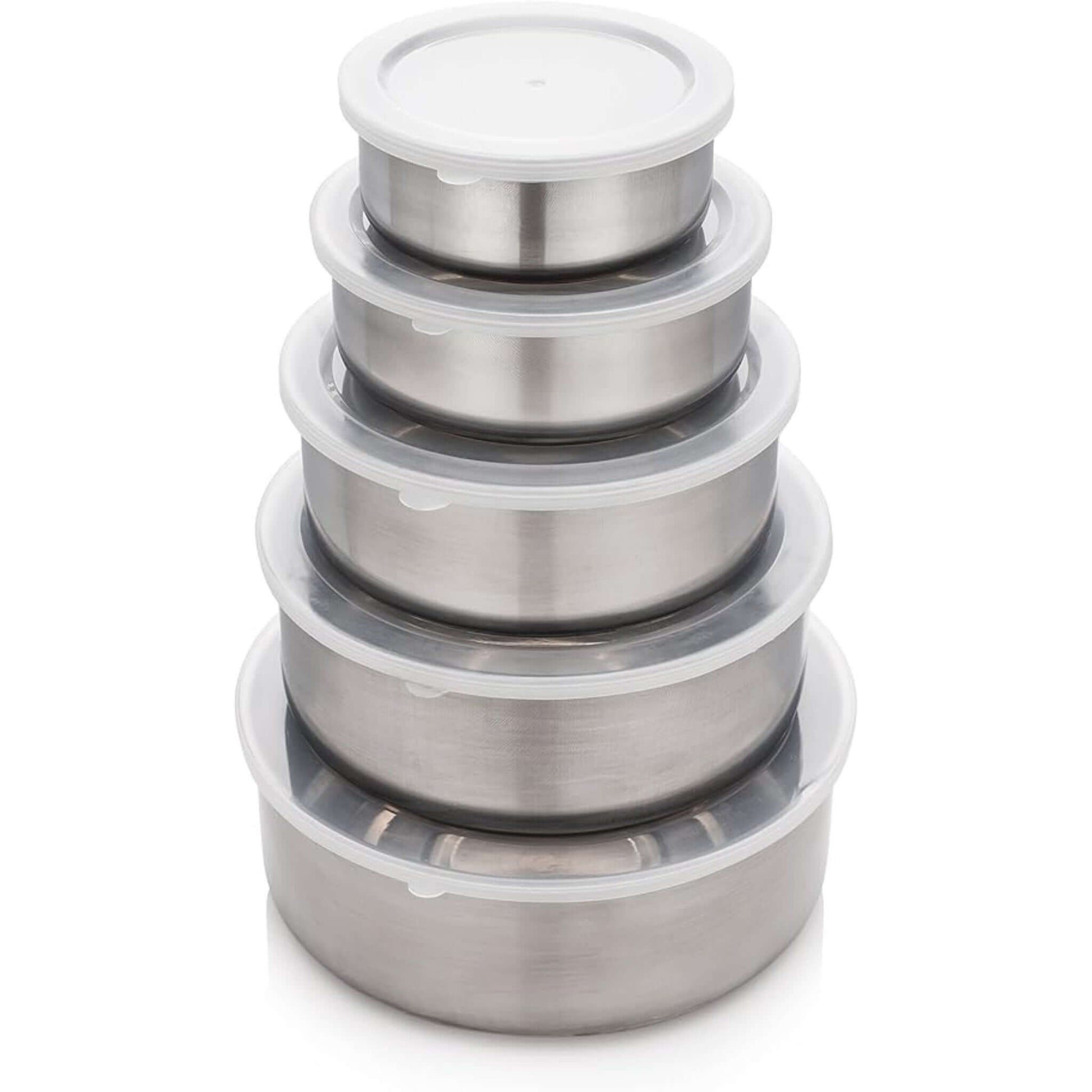 Set of 5 Stackable Stainless Steel Food Storage Containers with Leakproof Clear Lids - campassion.leb