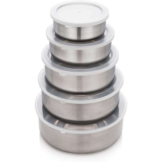 Set of 5 Stackable Stainless Steel Food Storage Containers with Leakproof Clear Lids - campassion.leb
