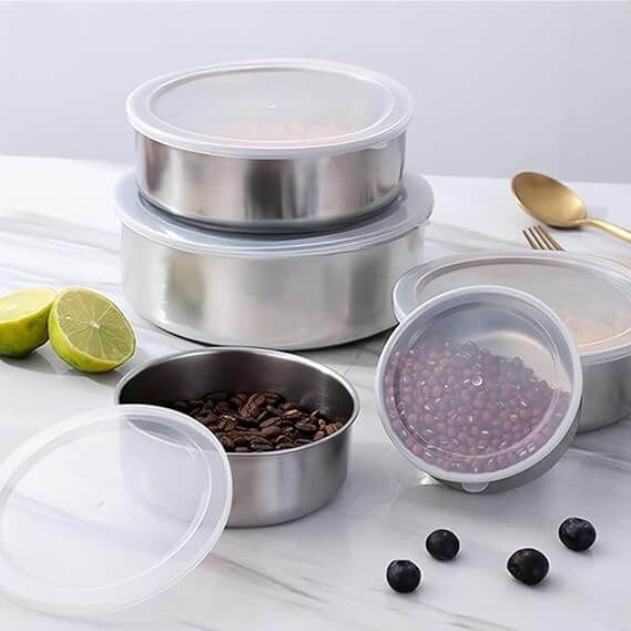Set of 5 Stackable Stainless Steel Food Storage Containers with Leakproof Clear Lids - campassion.leb