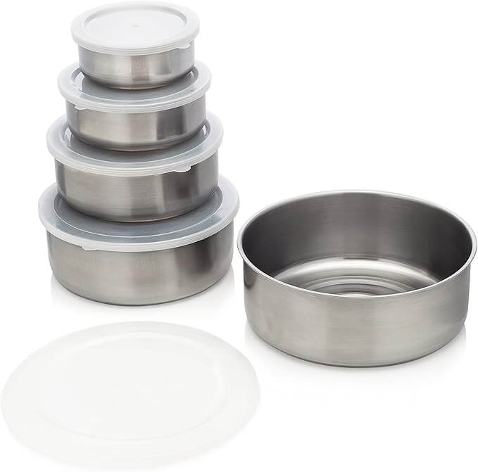 Set of 5 Stackable Stainless Steel Food Storage Containers with Leakproof Clear Lids - campassion.leb