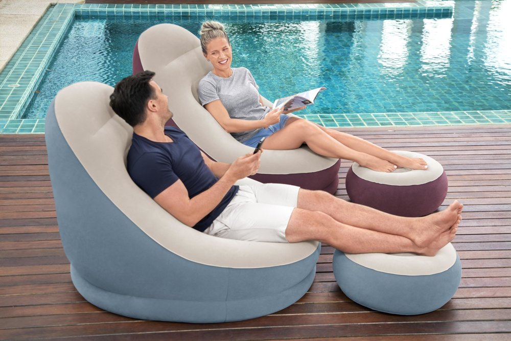 Comfort Cruiser Inflate-A-Chair with Footrest | Inflatable Lounge Chair for Indoors & Outdoors - campassion.leb