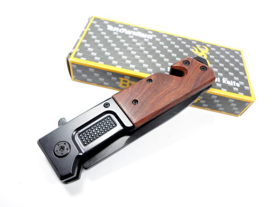 Browning Folding Knife DA323 | Tactical Camping & Survival Knife with Wood Handle – 230 mm - campassion.leb