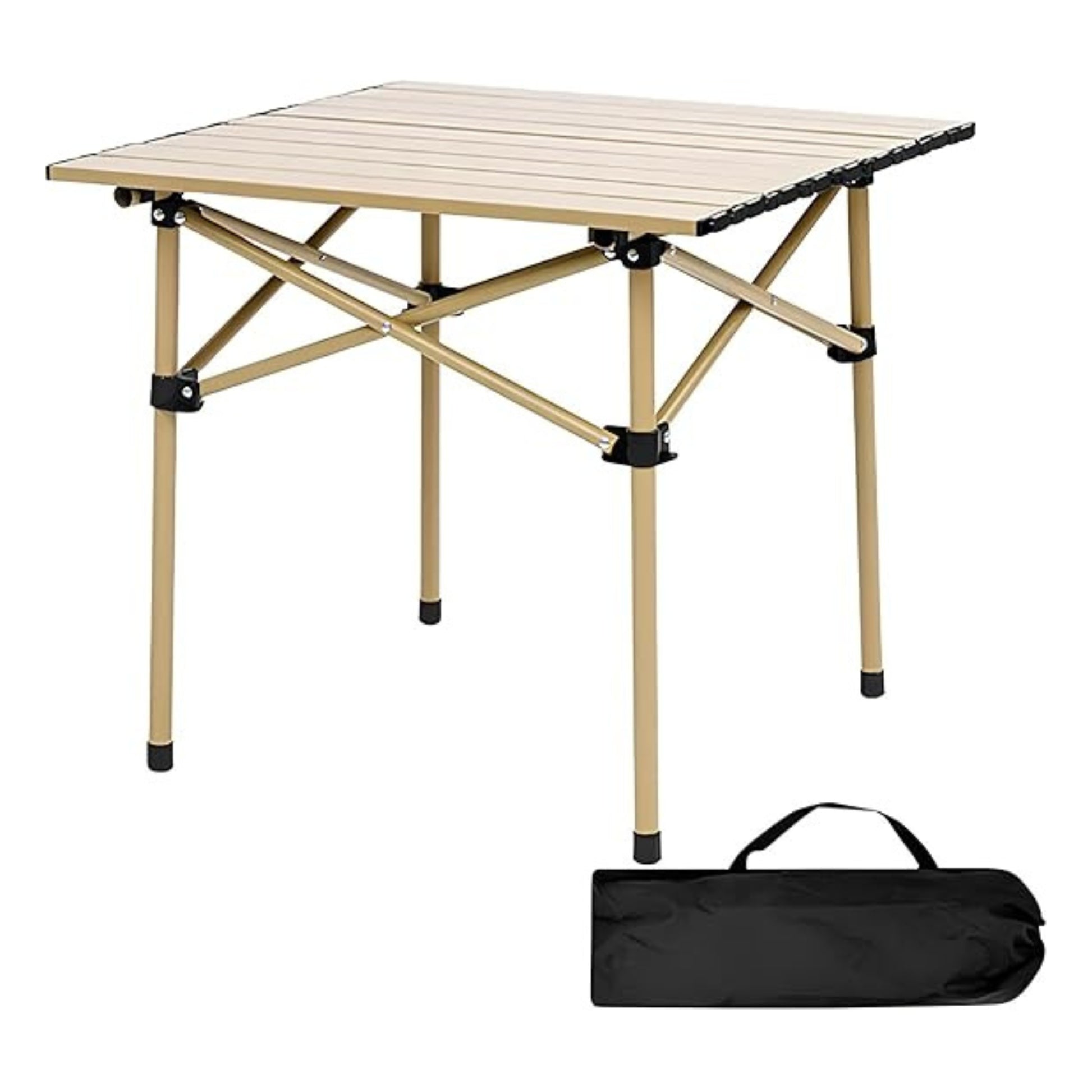Portable folding table with carrying bag on a white background